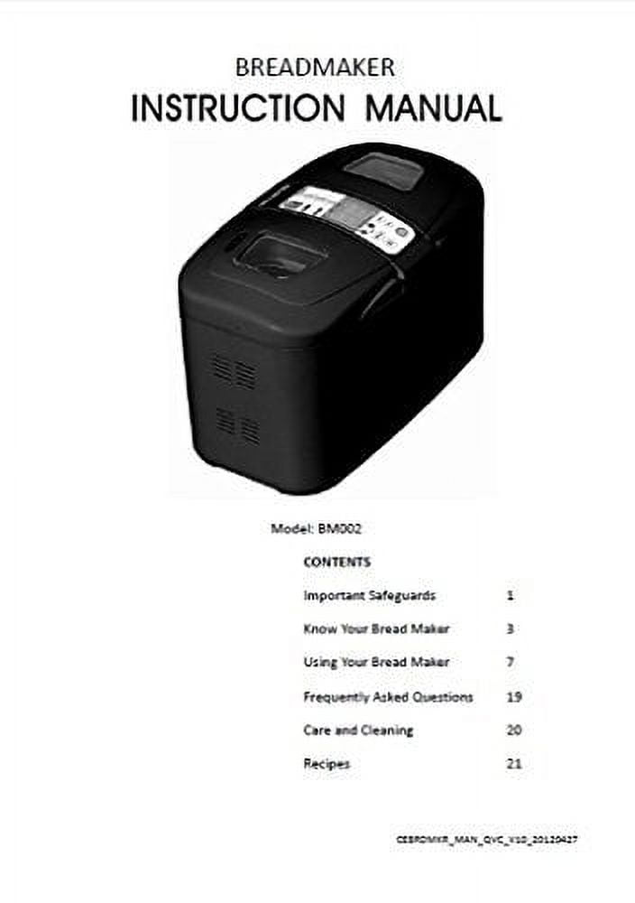 Cooks Essentials Bread Machine Maker Instruction Manual Model: BM002 REPRINT