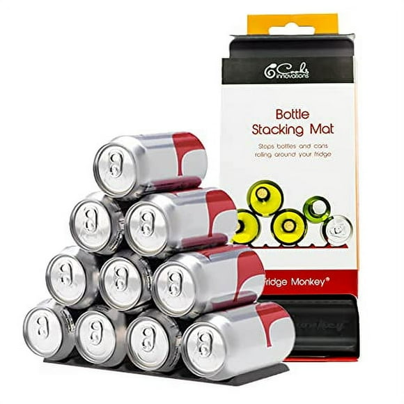 Cooks Innovations 2-Pack Fridge Monkey Mat Refrigerator Organizer - Black Cans & Bottles Stackable for Easy Storage Space Saver for Refrigerator - Easy to Storage Stacks Cans and Bottles