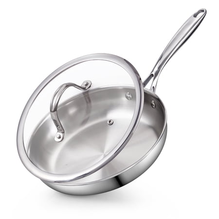 Cooks Standard Multi-Ply Clad 12-Inch Stainless Steel Frying Pan with Glass Lid, Everyday Wok Stir Fry Pan Kitchen Skillet, Stay-Cool Handle, Induction Compatible Cookware, Dishwasher Oven Safe