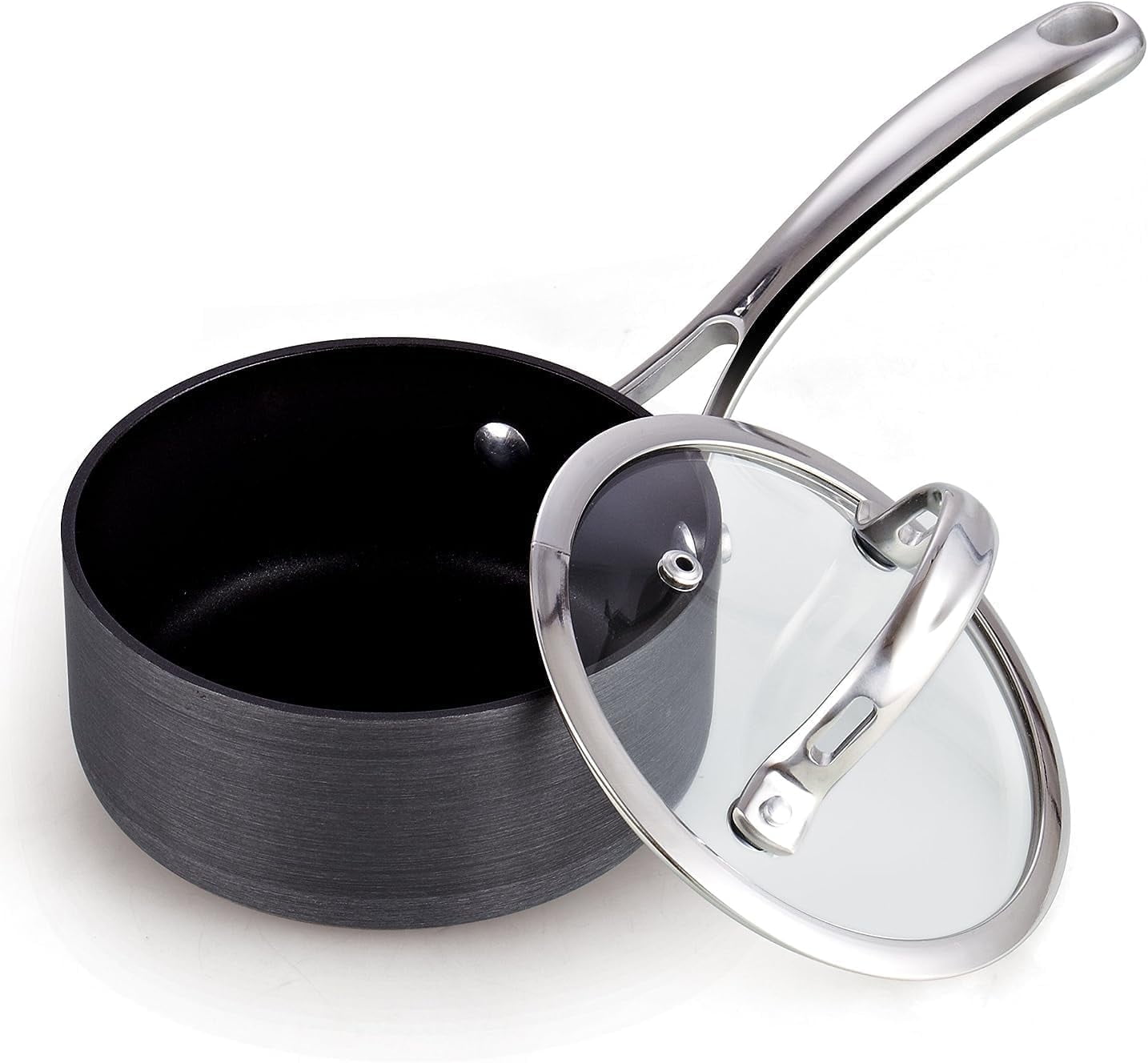 Black Aluminum Nonstick 1-Quart Saucepan with Glass Lid