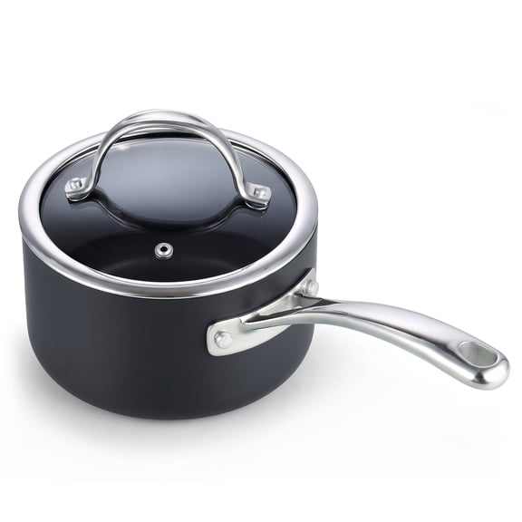 Cooks Standard 2-Quart Hard Anodized Nonstick Saucepan with Lid, Black