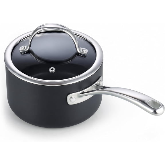 Cooks Standard 3-Quart Hard Anodized Nonstick Saucepan with Lid, Black