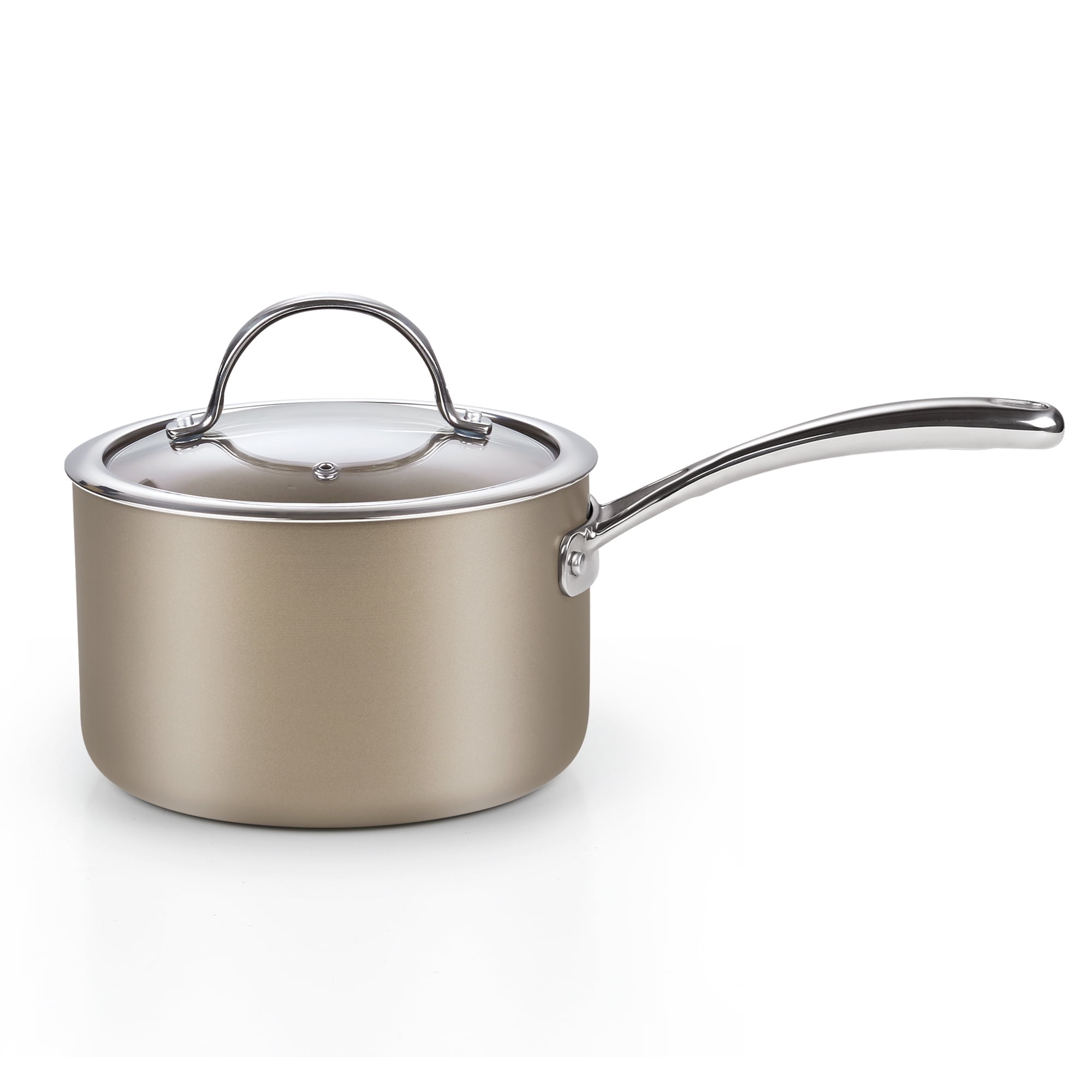 3-Quart Bronze Aluminum Non-Stick Saucepan with Glass Lid