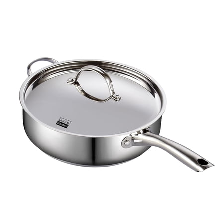 Cooks Standard Classic 4 Quart Stainless Steel Sauté Pan with Lid, 10.5 Inch Deep Frying Pan, Induction Cookware Cooking Saute Skillet, Jumbo Cooker with Stay-Cool Handle, Dishwasher & Oven Safe