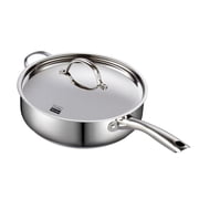 Cooks Standard Classic 4 Quart Stainless Steel Saut  Pan with Lid, 10.5 Inch Deep Frying Pan, Induction Cookware Cooking Saute Skillet, Jumbo Cooker with Stay-Cool Handle, Dishwasher & Oven Safe