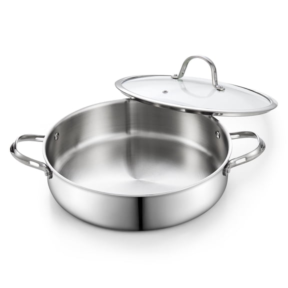 Cooks Standard Multi-Ply Clad 5.5 Quart Stainless Steel Sauté Pan, 12 Inch Deep Frying Pan Skillet with Lid, Induction-Ready Cooking Pan with Two Side Handles, Dishwasher & Oven Safe