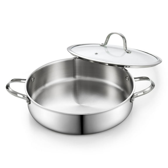 Cooks Standard 5.5-Quart Multi-Ply Clad Stainless Steel Deep Sauté Pan, 12-inch Frying Pan, Jumbo Cooker Large Skillet with Lid Chef Induction Cookware, Stay-Cool Handle