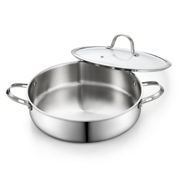 Cooks Standard 5.5-Quart Multi-Ply Clad Stainless Steel Deep Sauté Pan, 12-inch Frying Pan, Jumbo Cooker Large Skillet with Lid Chef Induction Cookware, Stay-Cool Handle