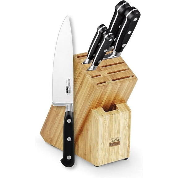 Cooks Standard 6 Piece Knife Set with Bamboo Block, High Carbon German Steel Knife Set, 8-inch Chefs,  7-inch Santoku, Serrated and Paring Knives