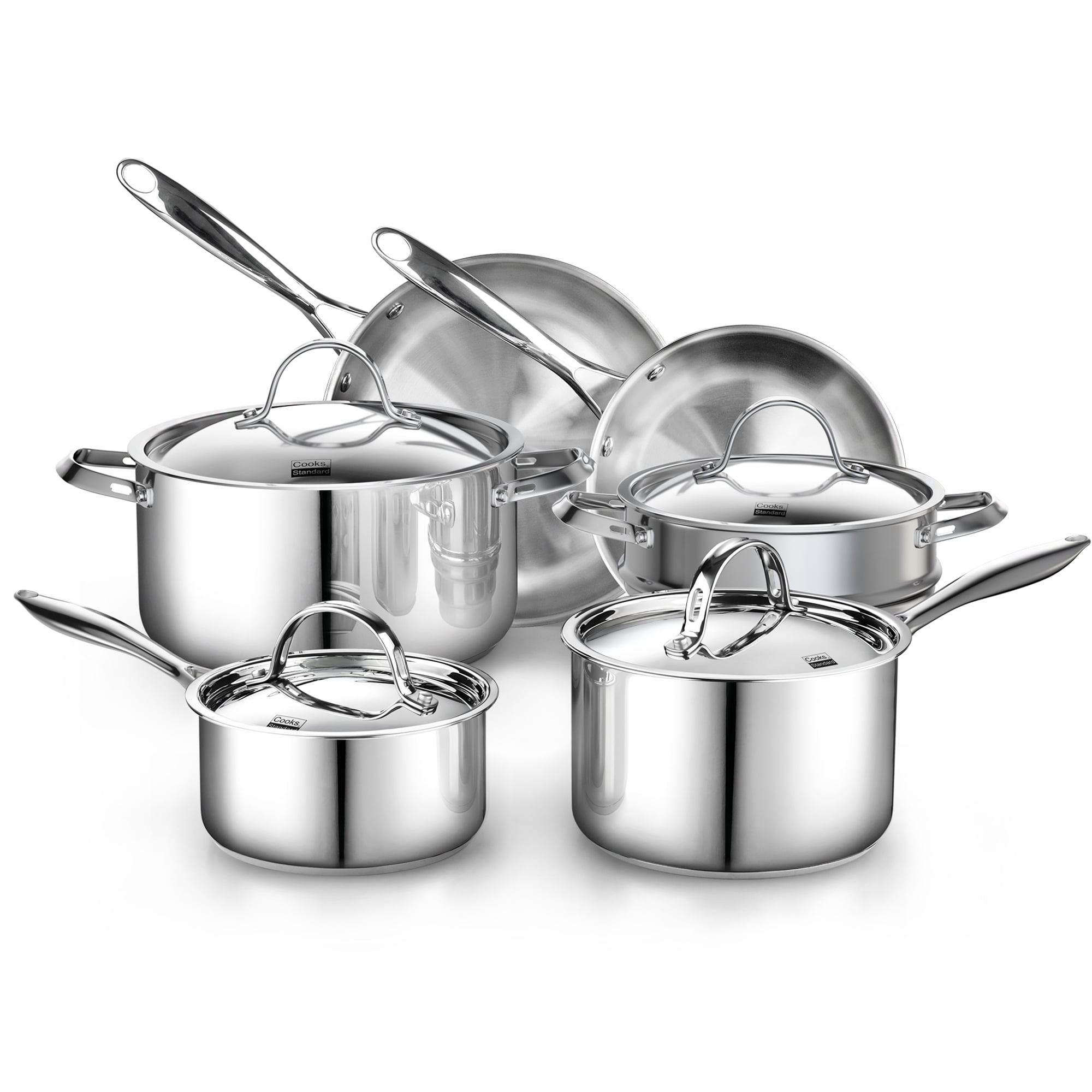 18/10 Tri-Ply Stainless Steel Cookware Set, Black - Cookware