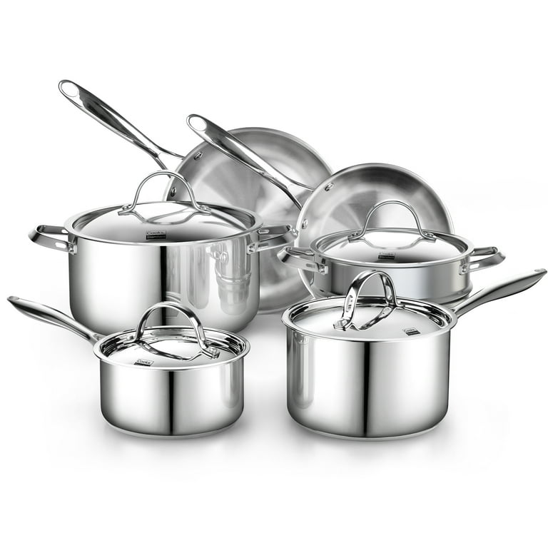  DELUXE Pots and Pans Set Stainless Steel, 10 pieces Cookware  Sets with Frying Pans Saucepan Stockpot Saute Pan with Lid, Multipurpose Cooking  Pots for Induction Gas Stoves Dishwasher Oven Safe: Home