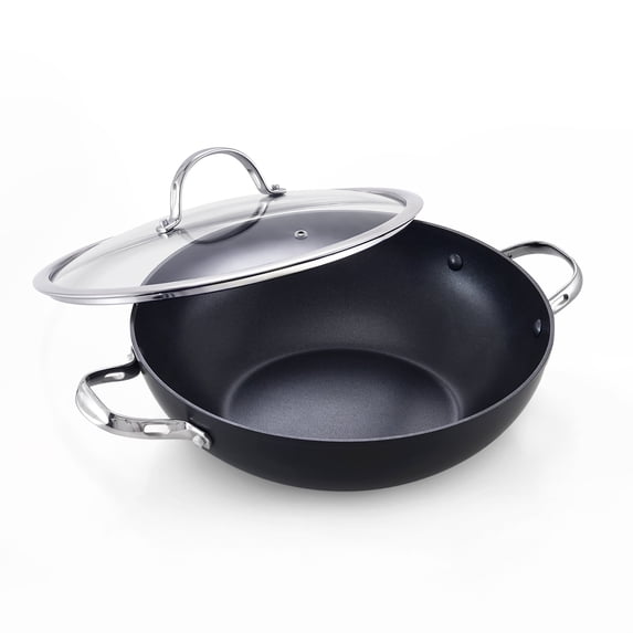 Cooks Standard Classic 12 Inch Nonstick Chef's Pan with Lid, 5-Quart Hard Anodized Wok Stir Fry Pan, Everyday Deep Frying Pan, Induction Ready Cookware, Dishwasher & Oven Safe, Black