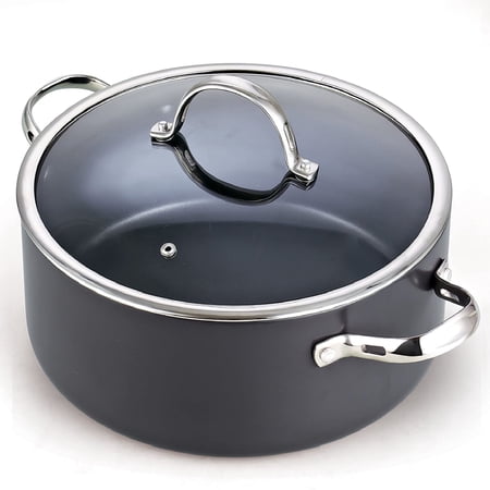 Cooks Standard Classic 7-Quart Stock Pot Dutch Oven Casserole with Glass Lid, Hard Anodized Nonstick Stockpot, Not Induction, Black