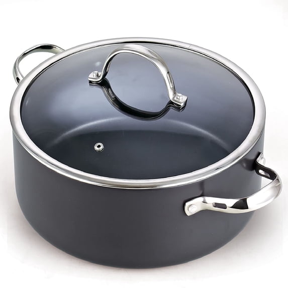 Cooks Standard Classic 7-Quart Stock Pot Dutch Oven Casserole with Glass Lid, Hard Anodized Nonstick Stockpot, Not Induction, Black
