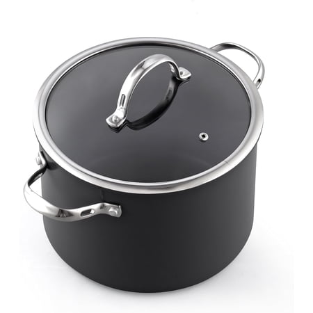 Cooks Standard Classic 8-Quart Stock Pot Dutch Oven Casserole with Glass Lid, Hard Anodized Nonstick Stockpot, Not Induction, Black