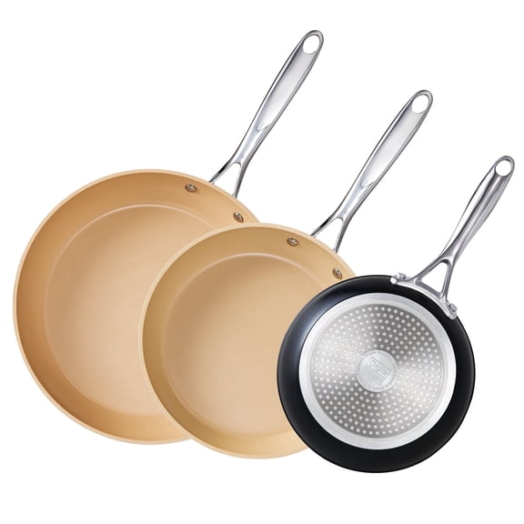 Cooks Standard Classic Hard Anodized 8 Inch / 9.5 Inch / 11 Inch Nonstick Frying Pan, Ceramic Non Stick Skillet, Induction Cookware Egg Omelette Pan, Oven Safe, Black & Apricot, 3-Piece