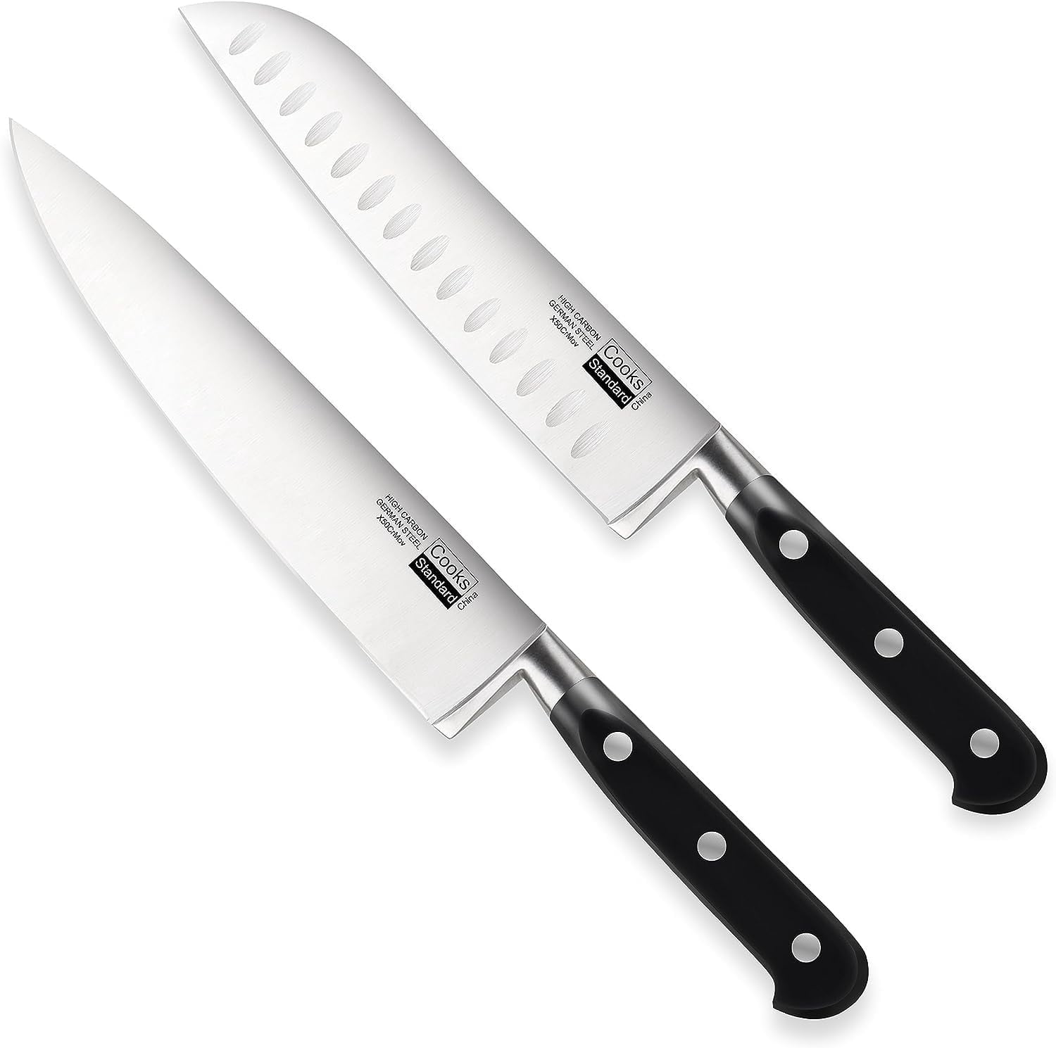 Cooks Standard Classic Cutlery, High Carbon Stainless Steel Knife Set, 8" Chef's Knife and 7" Santoku Knife Classic Sharp Kitchen Knives Set, Ergonomic Handle, 2-Piece