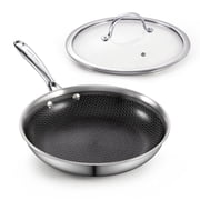 Cooks Standard Hybrid Mutli-Ply Clad 8 Inch Nonstick Frying Pan, Stainless Steel Skillet with Tempered Glass Lids, Cool Handle, Oven Safe, Compatible with All Stovetops