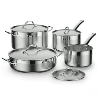  SUNHOUSE - Stainless Steel Cookware Set with PFOA-free, 18/10  Stainless Steel Pots and Pans Set - Tasty Cookware Set Including Saucepan,  2 Stock Pots, Steamer and 2 Frying Pans (9-Pieces Cookware
