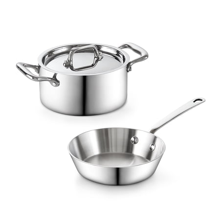 Cooks Standard Multi-Ply Clad Butter Warmer Set, Mini Cooking Pot, Stainless Steel Butter Melting Pot for Heating Milk, Fry Pan 4.7 Inch & Casserole 0.68 Qt, Mini Pot and Pan, 3 Pieces