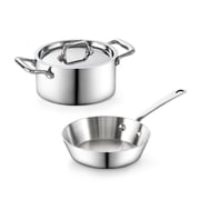 Cooks Standard Multi-Ply Clad Butter Warmer Set, Mini Cooking Pot, Stainless Steel Butter Melting Pot for Heating Milk, Fry Pan 4.7 Inch & Casserole 0.68 Qt, Mini Pot and Pan, 3 Pieces