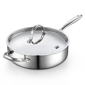Cooks Standard Multi-Ply Clad 4 Quart Stainless Steel Sauté Pan, 10.5 Inch Deep Frying Pan Skillet with Lid, Induction-Ready Cooking Pan with Stay-Cool Handle, Dishwasher & Oven Safe