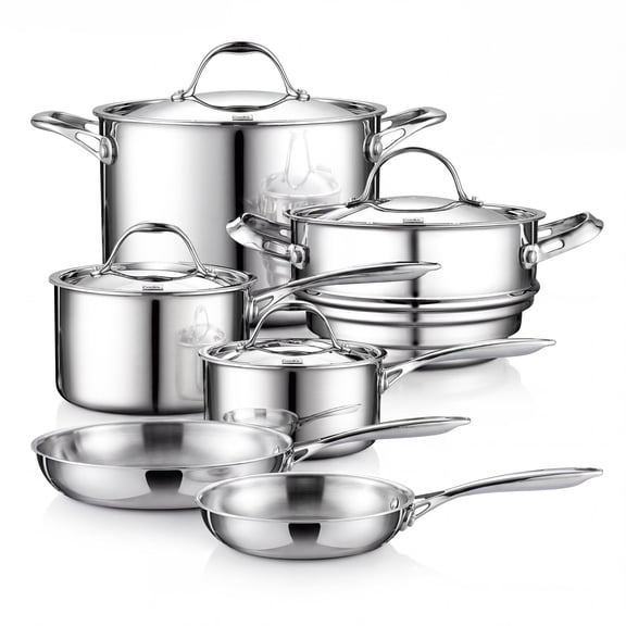 Cooks Standard Multi-ply Clad Stainless Steel Cookware Set, Pots and Pans Kitchen Set, Cool Grip Handles, Induction Compatible, 10-Piece