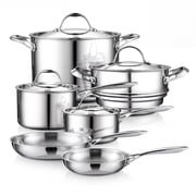 Cooks Standard Multi-ply Clad Stainless Steel Cookware Set, Pots and Pans Kitchen Set, Cool Grip Handles, Induction Compatible, 10-Piece
