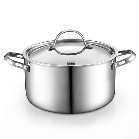 Cooks Standard Multi-Ply Clad 6 Quart Stock Pot, Stainless Steel Soup Pot with Stainless Lid, Cooking Pot for Pasta, Spaghetti, Stockpot with Even Heating, Induction Cookware