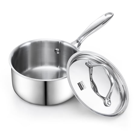 Cooks Standard Multi-Ply Clad 1.5 Quart Stainless Steel Saucepan with Lid, Small Kitchen Induction Cooking Sauce Pot Pan, Dishwasher & Oven Safe, Compatible with All Cooktops