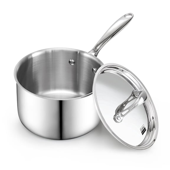 Cooks Standard Multi-Ply Clad 3 Quart Stainless Steel Saucepan with Lid, Kitchen Induction Cooking Sauce Pot Pan, Dishwasher & Oven Safe, Compatible with All Cooktops