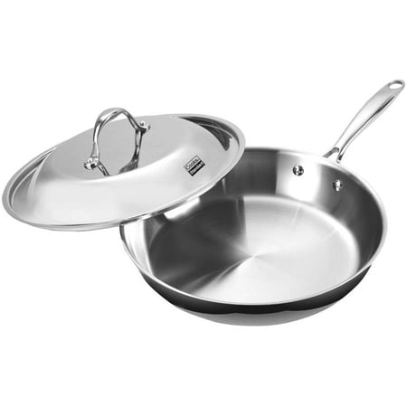 Cooks Standard Multi-Ply Clad 12-Inch Stainless Steel Frying Pan with Lid, Everyday Wok Stir Fry Pan Kitchen Skillet, Stay-Cool Handle, Induction Compatible Cookware, Dishwasher Oven Safe