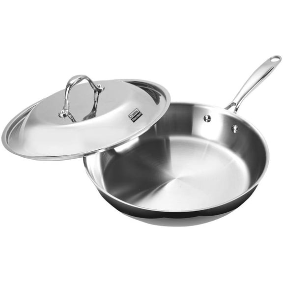 Cooks Standard Multi-Ply Clad 12-Inch Stainless Steel Frying Pan with Lid, Everyday Wok Stir Fry Pan Kitchen Skillet, Stay-Cool Handle, Induction Compatible Cookware, Dishwasher Oven Safe