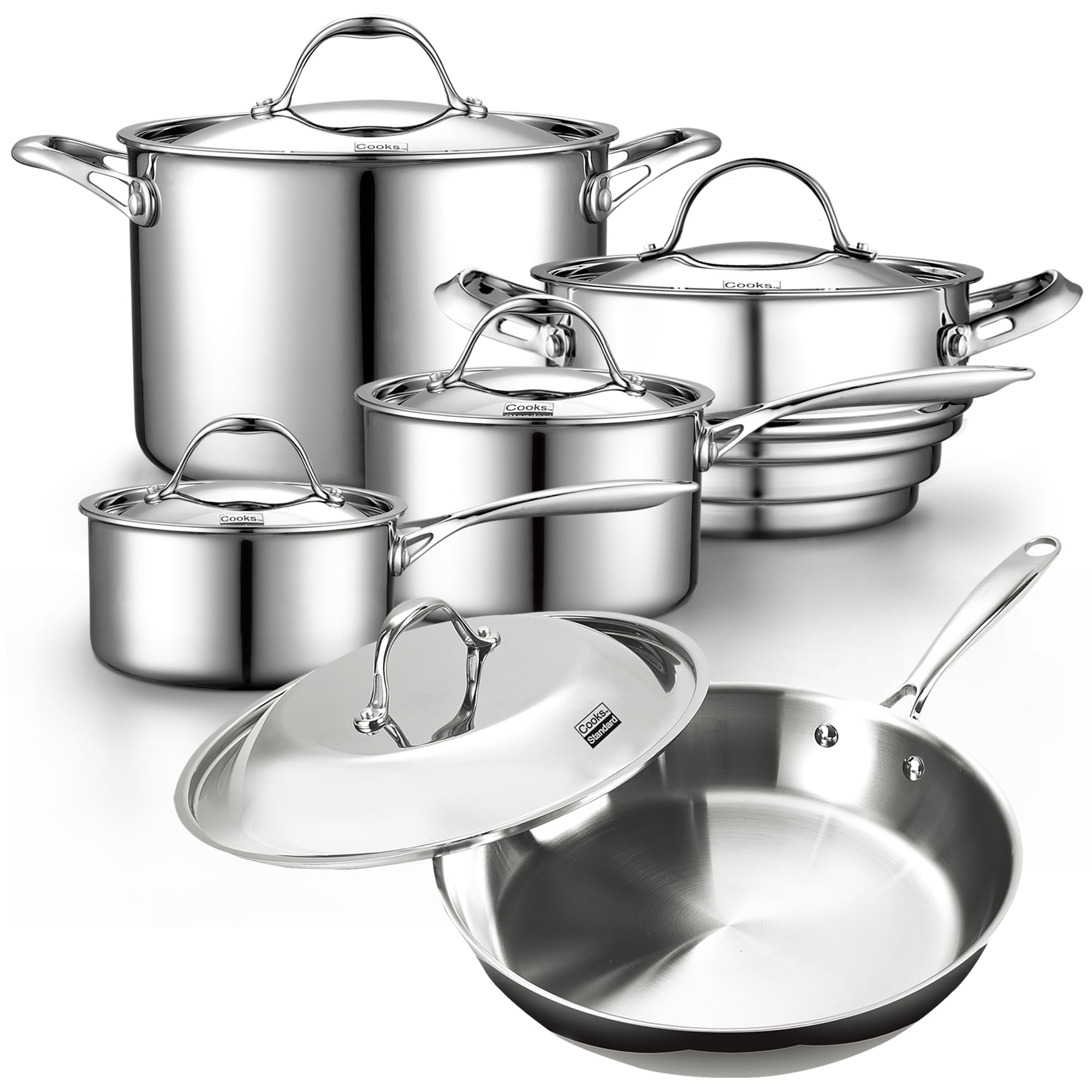 10-Piece Silver Stainless Steel Cookware Set with Lids