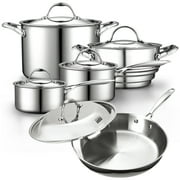 Cooks Standard Multi-ply Clad Stainless Steel Cookware Set, Includes Saucepans, Steamer, Stockpot, Frying Pans with Lids, Induction Compatible, Dishwasher Safe, Oven Safe, 10-Piece