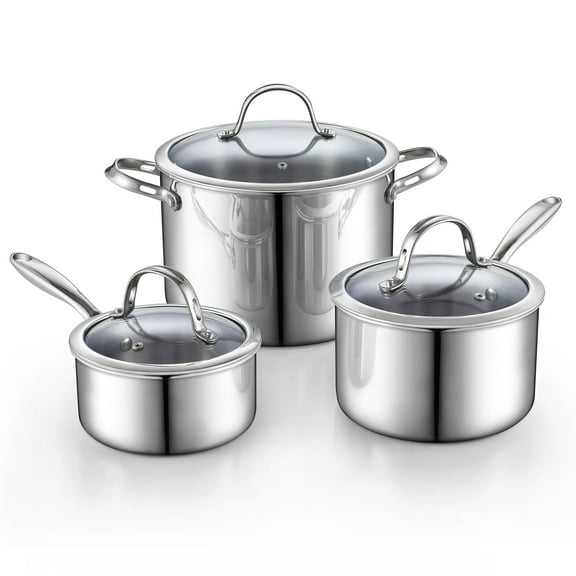 Cooks Standard Stainless Steel Pots and Pans Set, Multi-Ply Clad Kitchen Cookware Set 6 Piece,  Induction Compatible, Oven Safe