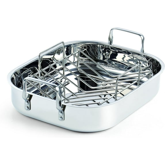 Cooks Standard Stainless Steel Roaster Pan with V-Shaped Rack, 16-inch by 13-inch Turkey Roasting Pan Bakeware for Oven, Rectangular