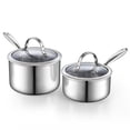 thumbnail image 1 of Cooks Standard Multi-Ply Clad 1.5 Quart and 3 Quart Stainless Steel Saucepan Set with Glass Lids, Small Kitchen Induction Cooking Sauce Pots Pans, Dishwasher & Oven Safe, Compatible with All Cooktops, 1 of 8