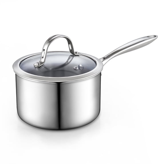 Cooks Standard Multi-Ply Clad 3 Quart Stainless Steel Saucepan with Glass Lid, Kitchen Induction Cooking Sauce Pot Pan, Dishwasher & Oven Safe, Compatible with All Cooktops