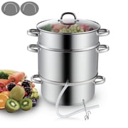 Cooks Standard Classic 11 Quart Steam Canner Juice Extractor, Stainless Steel Multipot with Glass Lid, Clamp, 2-Pcs Hose, Fruit Vegetables for Making Jelly, Sauces