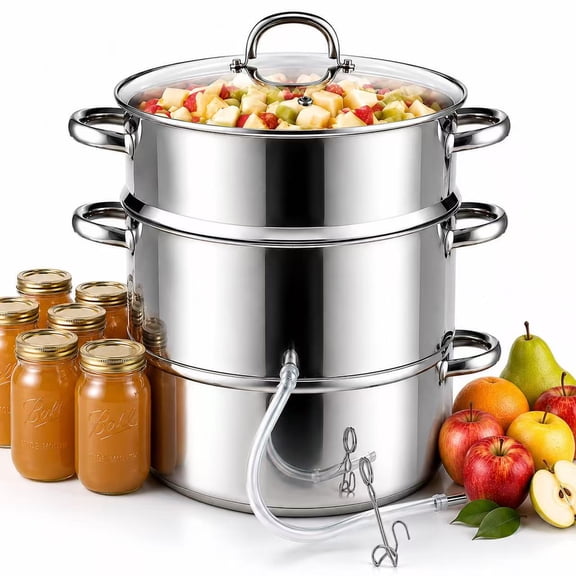 Cooks Standard Classic 11 Quart Steam Canner Juice Extractor, Stainless Steel Multipot with Glass Lid, Clamp, 2-Pcs Hose, Fruit Vegetables for Making Jelly, Sauces