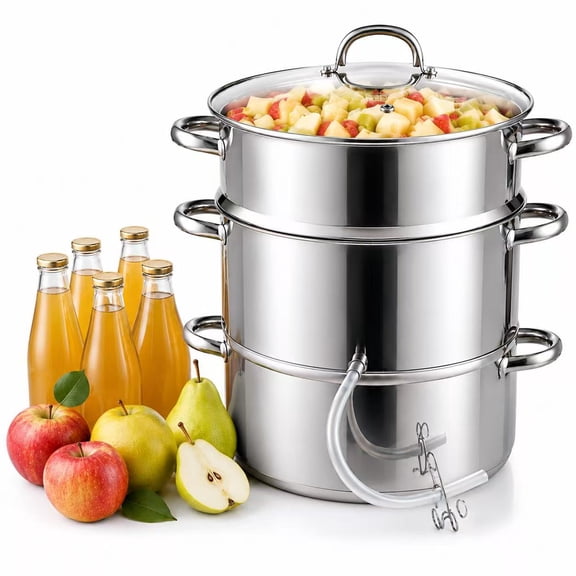 Cooks Standard Classic 11 Quart Steam Canner Juice Extractor, Stainless Steel Multipot with Glass Lid, Clamp, 2-Pcs Hose, Fruit Vegetables for Making Jelly, Sauces