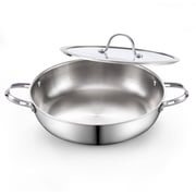 Cooks Standard Multi-Ply Clad 12-Inch Stainless Steel Wok Stir Fry Pan with Glass Lid, Large Stainless Steel Deep Frying Pan, Everyday Chefs Pan Flat Bottom Wok Induction Cookware
