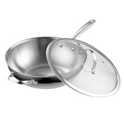 Cooks Standard Multi-Ply Clad 12 Inch Stainless Steel Wok Pan, Stir Fry Pan with Glass Lid, Induction Cookware, Dishwasher & Oven Safe, Compatible with All Cooktops