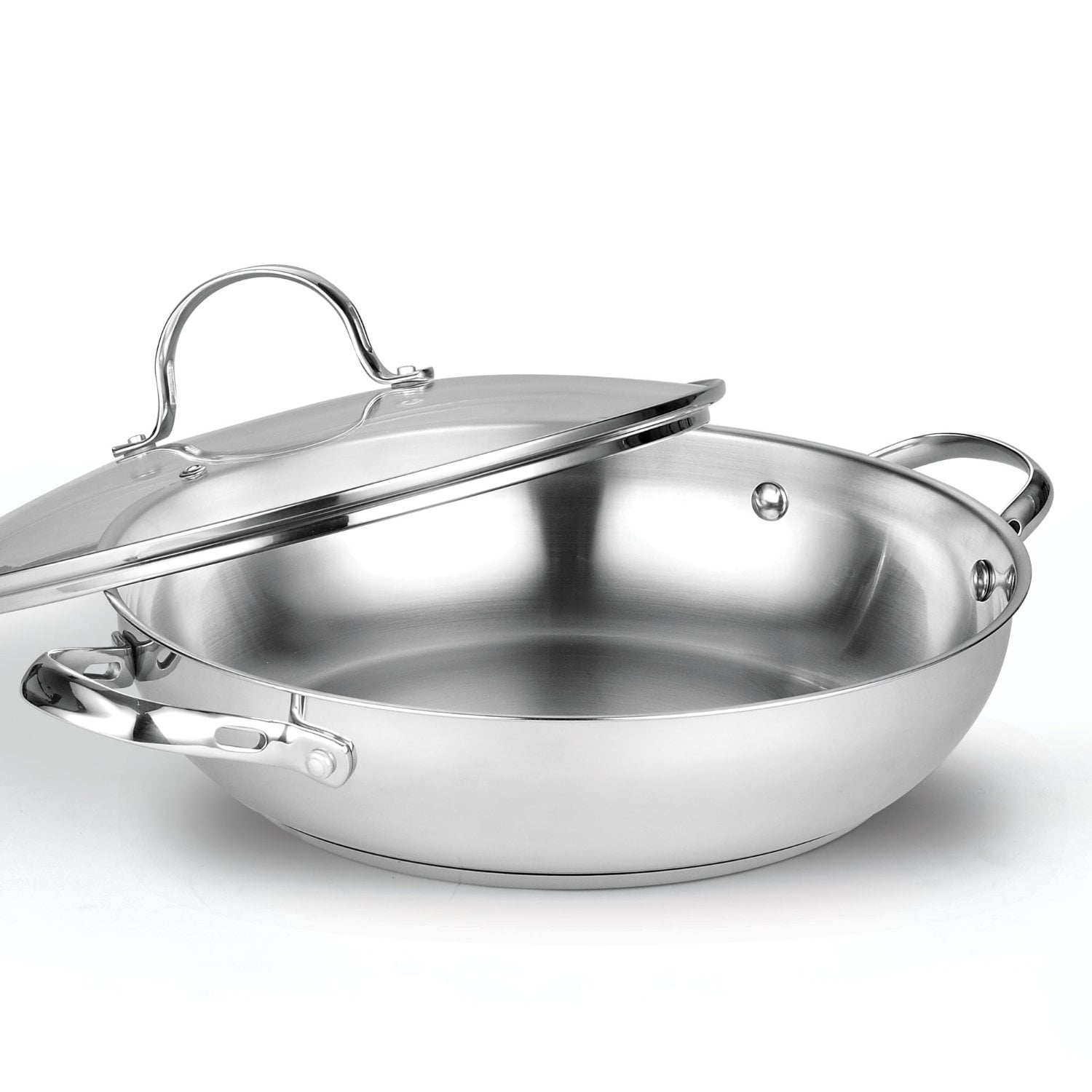  Vinchef Stainless Steel Wok Pan with Glass Lid 12 Inch