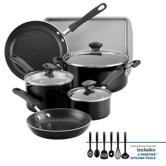 Cookstart 15-Piece Aluminum Nonstick Cookware Set in Black