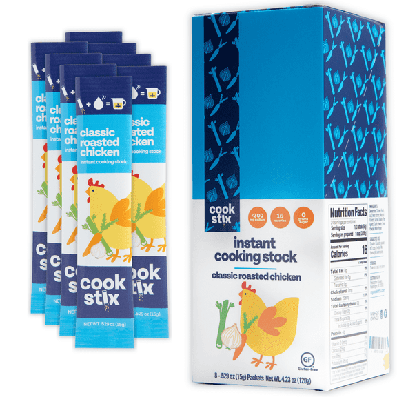 Cookstix Classic Instant Chicken Stock Sticks Clean-Label Alternative to Bouillon Powder for Cooking, No Sugar Added, Lower Sodium, No Additives Dehydrated Chicken Stock for Soups, Gravy & More