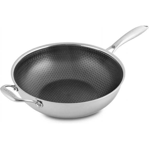 Cooksy 12 Inch Honeycomb Surface Hybrid Stainless Steel Wok