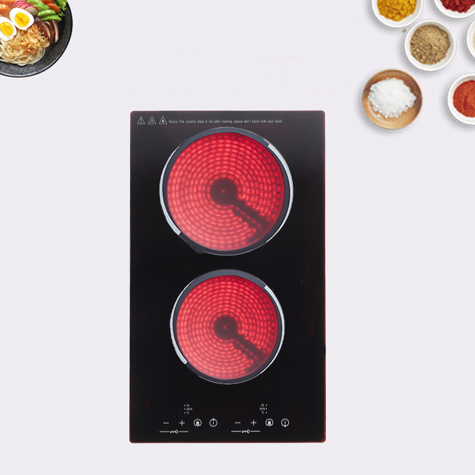 Cooktop Burner, Commercial Double Electric Ceramic Stove Top Portable