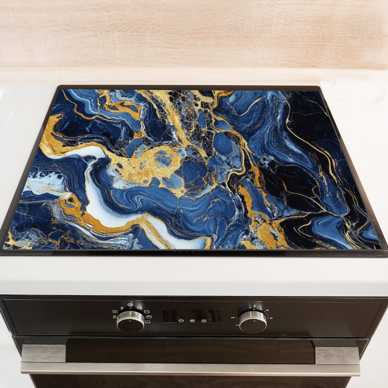 Cooktop Covers For Electric Glass Top, Blue and Gold Marble Pattern Modern Decor Flat Stove Top Cover, Square Foldable Decoration Mat for kitchen RV (28×20 Inch)